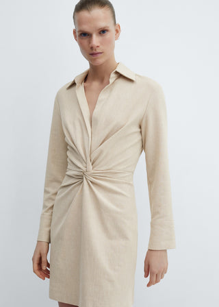 Vestido Manga Larga con Detalle de Nudo