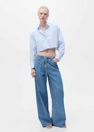 Pantalón Denim Wide Leg con Cinturón