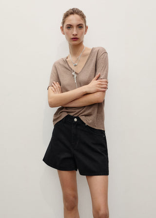 Short Denim Talle Alto con Bolsillos