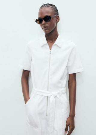 Enterizo Denim Manga Corta con Cinturón