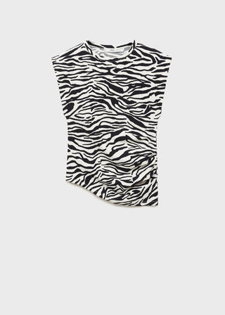 Camiseta Drapeada con Estampado Animal Print