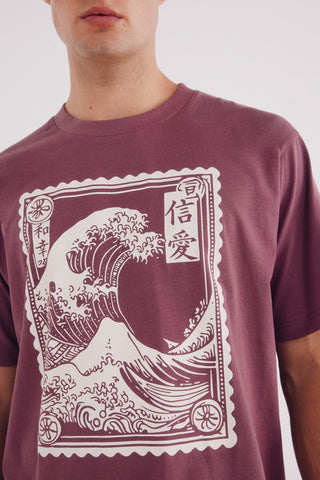Camiseta Manga Corta con Gráfico Ola Japonesa.