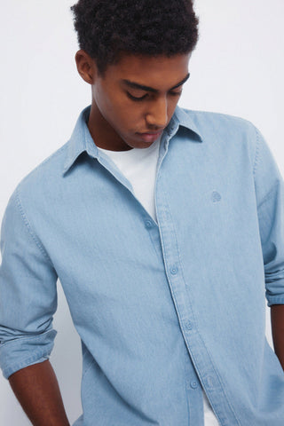 Camisa Denim Manga Larga con Logo