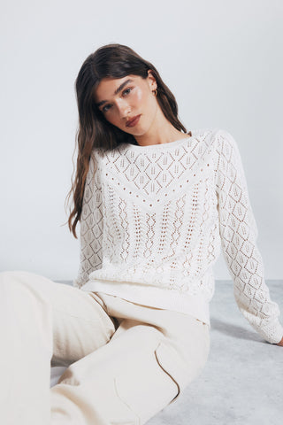 Sudadera Cuello Redondo con Detalles Calados