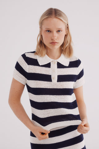 Polo Manga Corta con Estampado de Rayas