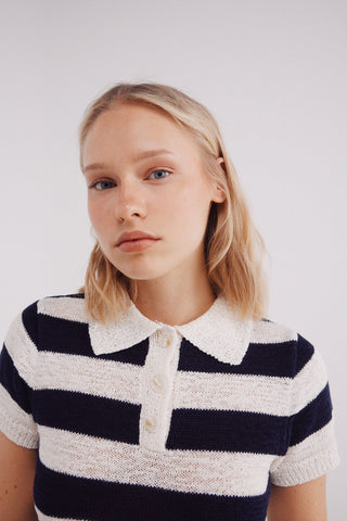 Polo Manga Corta con Estampado de Rayas