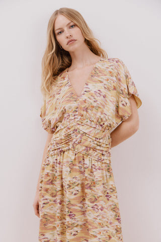 Vestido Manga Corta con Detalle Drapeado