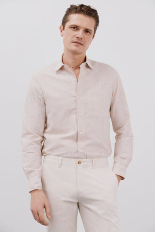Camisa Manga Larga de Lino con Rayas