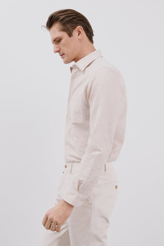Camisa Manga Larga de Lino con Rayas