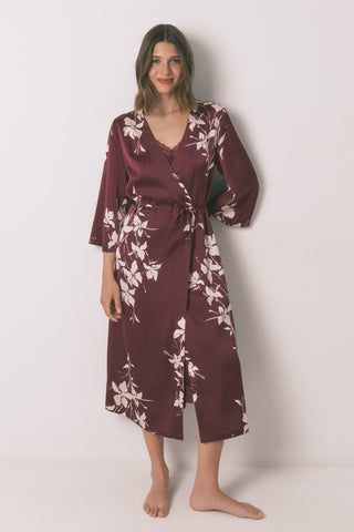 Bata Larga Tipo Kimono Estampado Floral