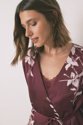 Bata Larga Tipo Kimono Estampado Floral