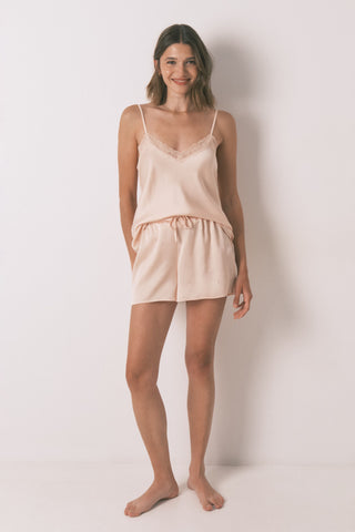 Set de Pijama 2 Piezas de Satén con Encaje