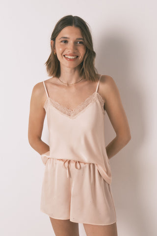 Set de Pijama 2 Piezas de Satén con Encaje