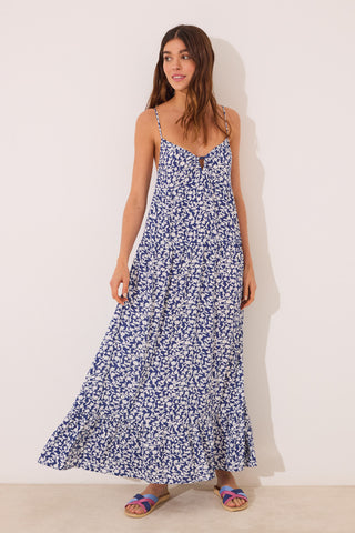 Vestido Largo con Detalle de Abertura Estampado