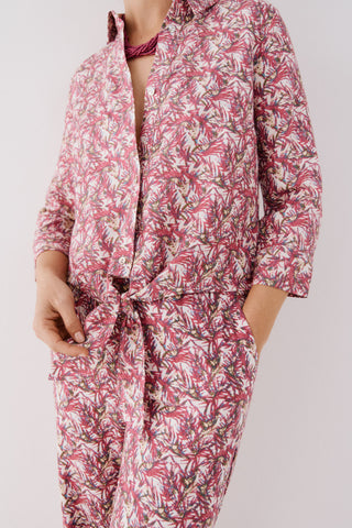 Camisa Manga Larga con Nudo Estampado