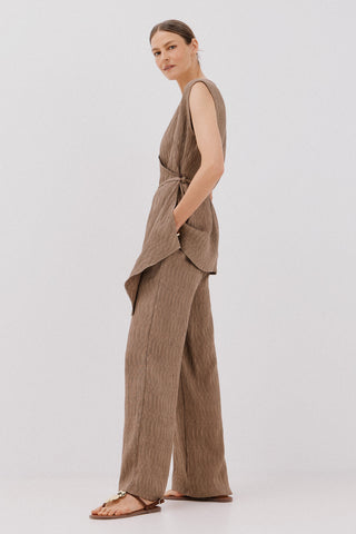 Pantalón con Cintura Elástica Efecto Arrugado.
