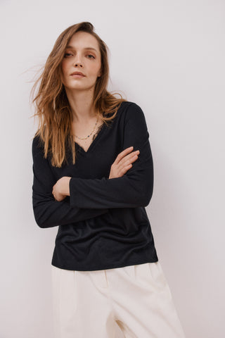 Camiseta Manga Larga con Detalle de Encaje