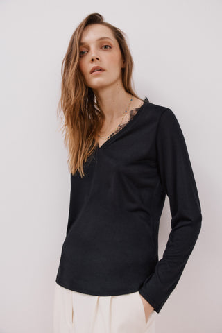 Camiseta Manga Larga con Detalle de Encaje