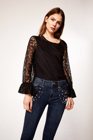 Blusa Manga Larga con Tejido Encaje