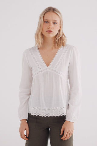 Blusa Manga Larga con Detalle de Encaje