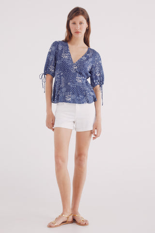 Blusa Manga con Lazos Estampada