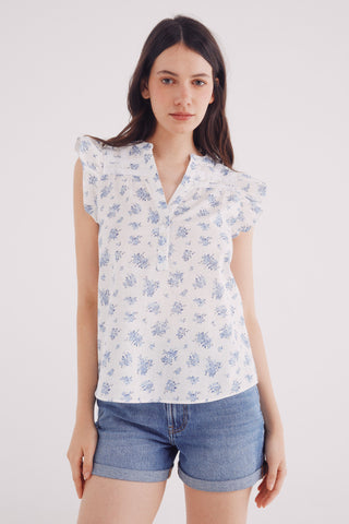 Blusa Manga con Volantes y Detalle de Encaje