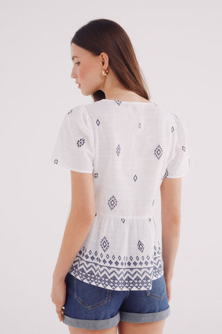 Blusa Manga Corta con Estampado Geométricos