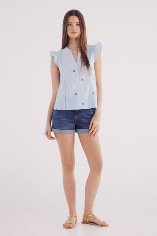 Blusa Manga con Volantes Detalle Bordado