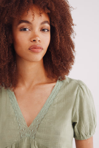 Blusa Manga Corta con Detalle de Encaje