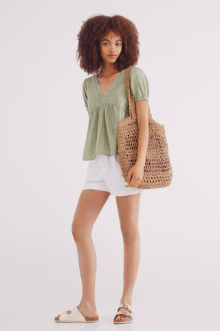 Blusa Manga Corta con Detalle de Encaje