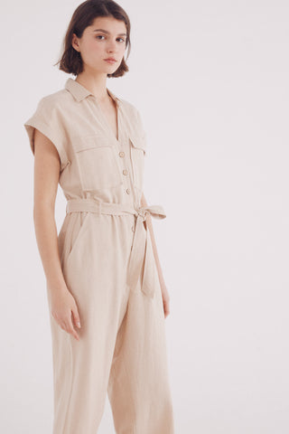 Enterizo Manga Corta con Cinturón de Lino