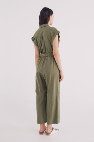 Enterizo Manga Corta con Cinturón de Lino