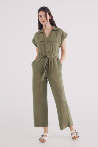 Enterizo Manga Corta con Cinturón de Lino