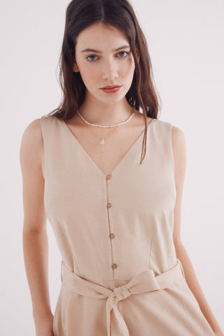 Enterizo de Tirantes con Cinturón de Lino