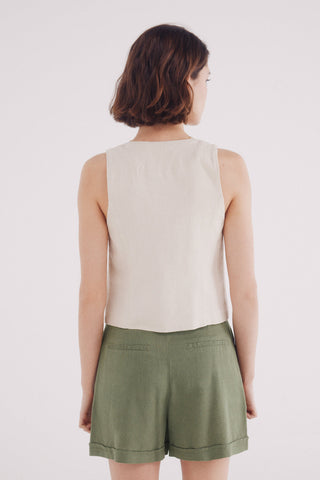 Short con Cinturón Trenzado de Lino