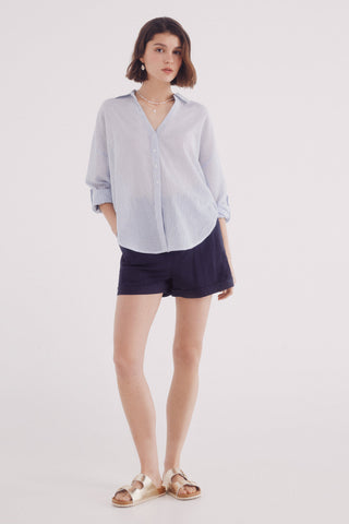 Short con Cinturón Trenzado de Lino