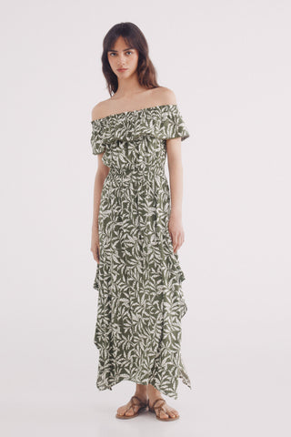 Vestido Escote con Volante Estampado