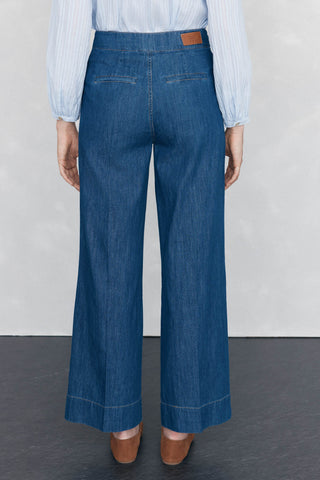 Jeans Wide Leg con Detalle Pinzas