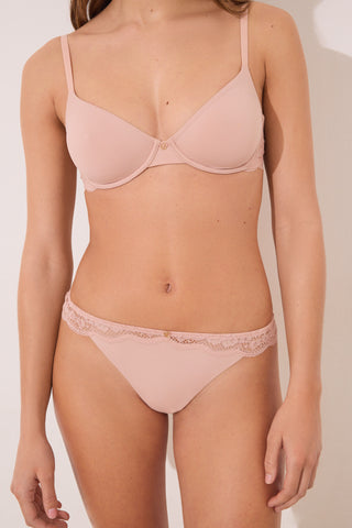 Tanga Microfibra y Encaje Rosa