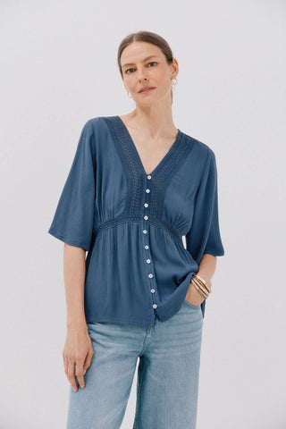 Blusa Manga Corta con Detalle de Volantes