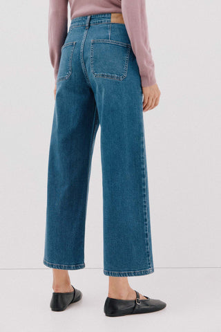 Jeans Wide Leg Talle Alto con Bolsillos Delanteros