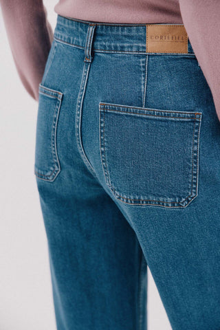 Jeans Wide Leg Talle Alto con Bolsillos Delanteros