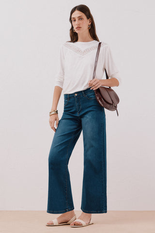 Jeans Wide Leg Talle Alto con Bolsillos