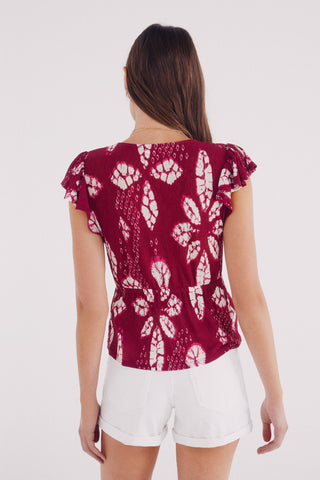 Blusa Manga Corta Cruzada con Estampado