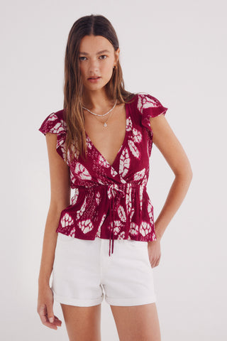 Blusa Manga Corta Cruzada con Estampado