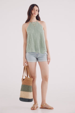 Blusa Escote Halter de Crochet