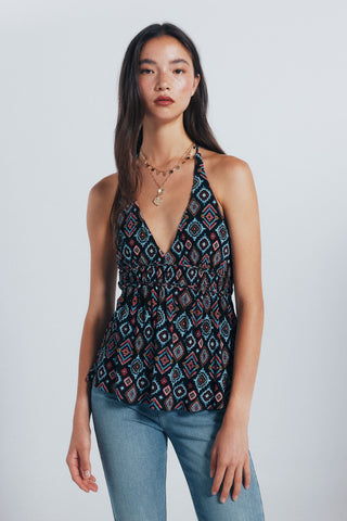 Blusa con Escote Halter Estampado Geométrico