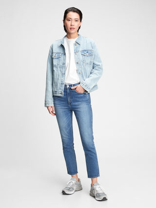 Jeans Crop Talle Alto con Bolsillos