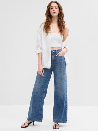 Jeans Anchos Talle Alto con Bolsillos