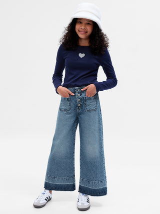 Jeans Wide Leg Talle Alto con Bolsillos, Niña